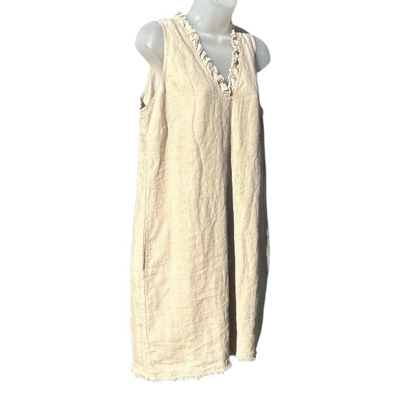 TOMMY BAHAMA Women Sz M Natural Two Palms Double Ruffle Linen Sleeveless Dress. - Picture 5 of 11
